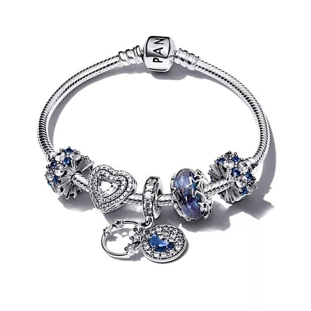 Pandora bracelet with charms box dust bag cloth shopping bag and insert bundle